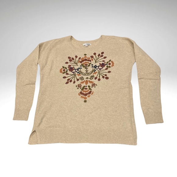 Sonoma Floral Embroidered Pullover Sweater Scoop Neck Relaxed Fit Beige Womens S - Picture 6 of 11